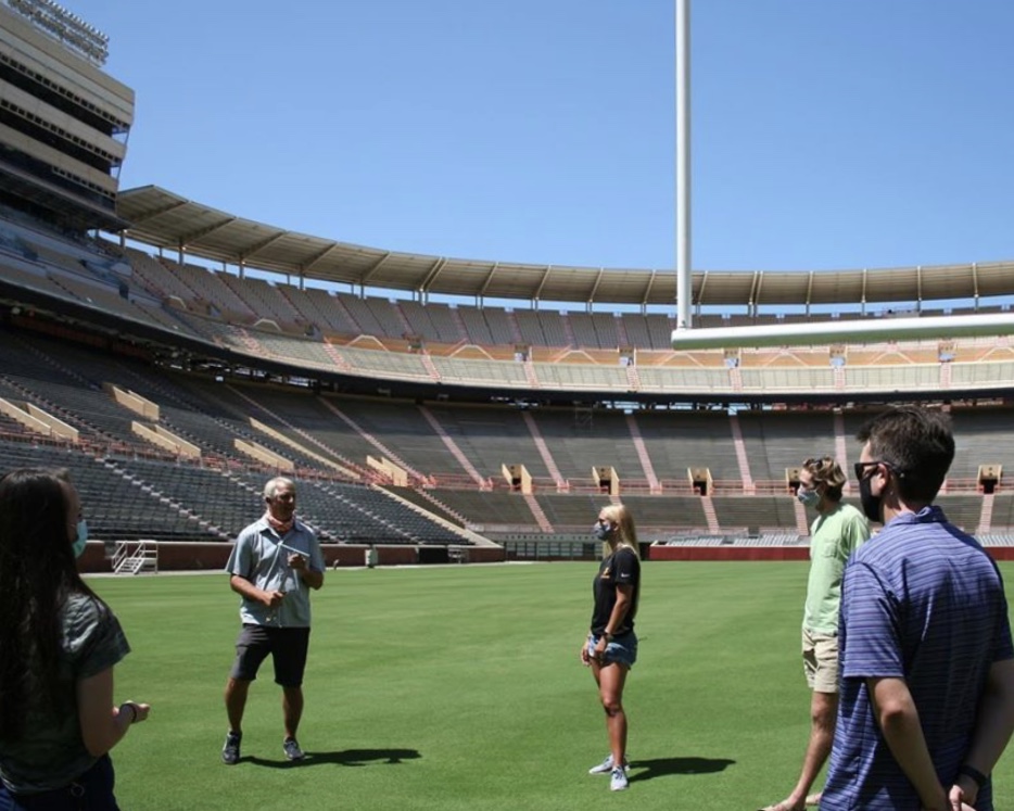 Professor John Sorochan guides the GSA on a tour of Neyland Stadium