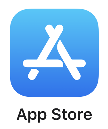 App Store logo with three line arranges in a triangle over a rounded corner blue swore with text, "App Store," below