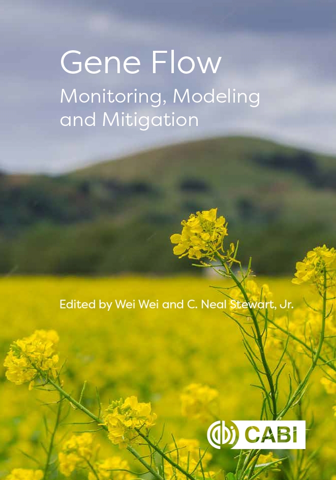 Gene flow: monitoring modeling and mitigation book cover. Green field with yellow flowers. 