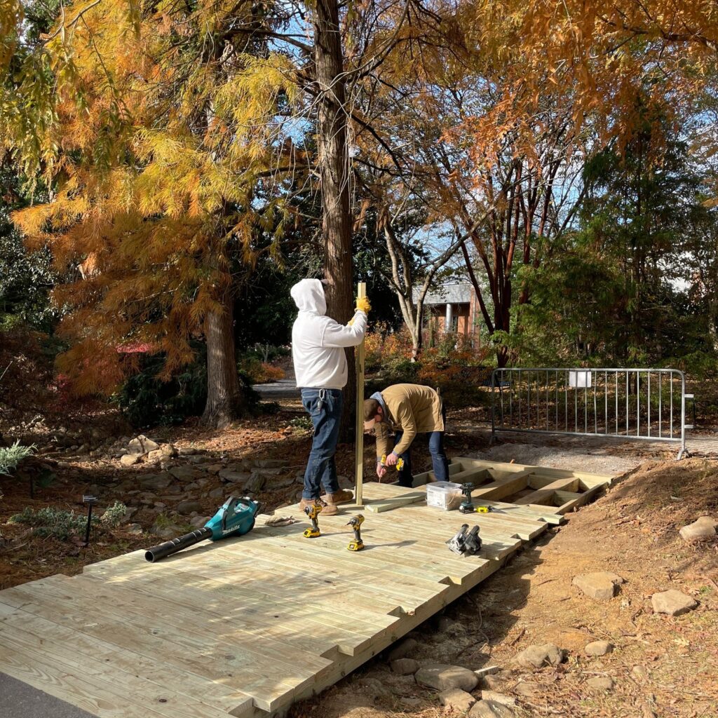 Students constructing a bridge