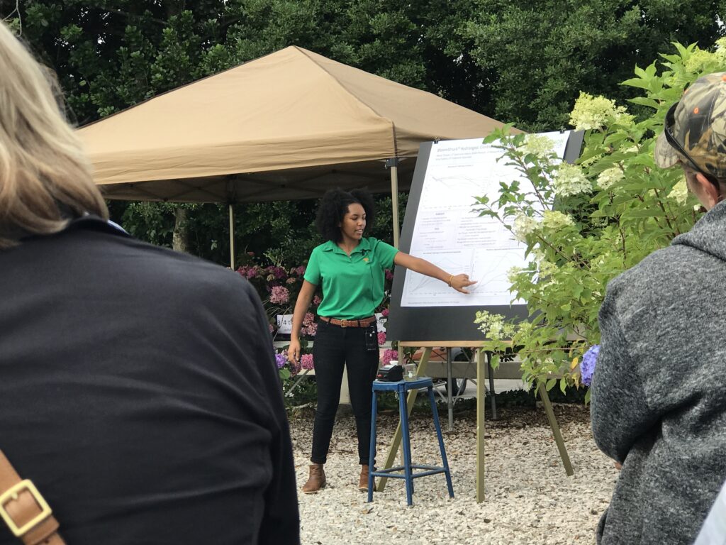 Woman presenting to a group of people