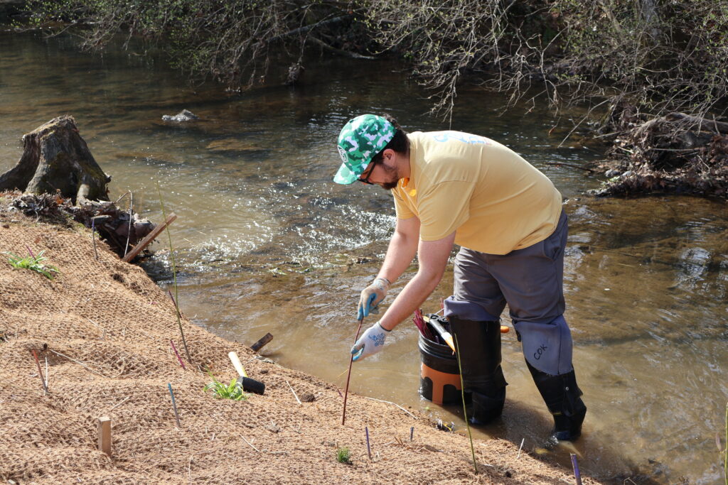 Student in a streambank